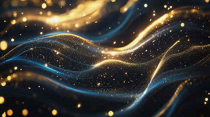 Fototapeta premium Abstract digital background electromagnetic wave background Innovation digital wave, information technology background and green luxury background with golden line decoration and curve light effect