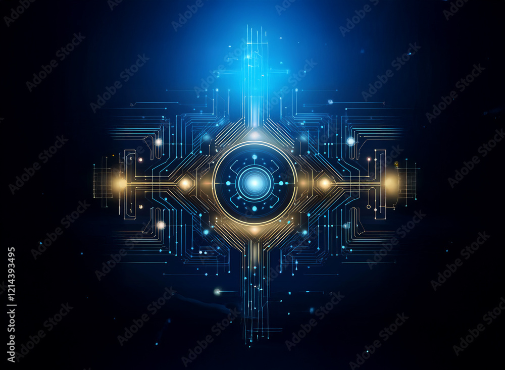 Aufkleber abstract digital art depicting a glowing, intricate circuit board design. it features a central, cir
