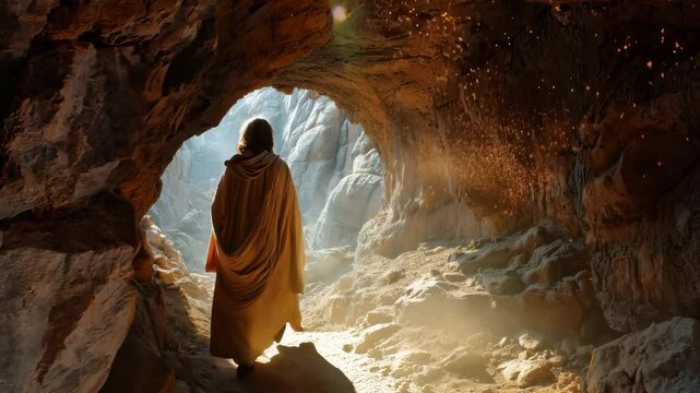 Holy Sepulchre video: Easter resurrection, Christ rebirth, sacred cave, tomb opening, divine miracle, hope faith awakening, Christian tradition, Jerusalem site, holy narrative, bright celebration.