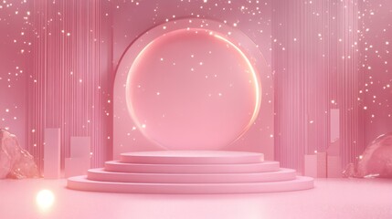 Serene Pink Stage with Soft Glow and Sparkles for Elegant Setting
