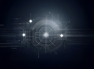 Obraz premium Abstract digital artwork depicting a futuristic, glowing circuit board. The concentric circles and lines suggest technological advancement and connectivity.