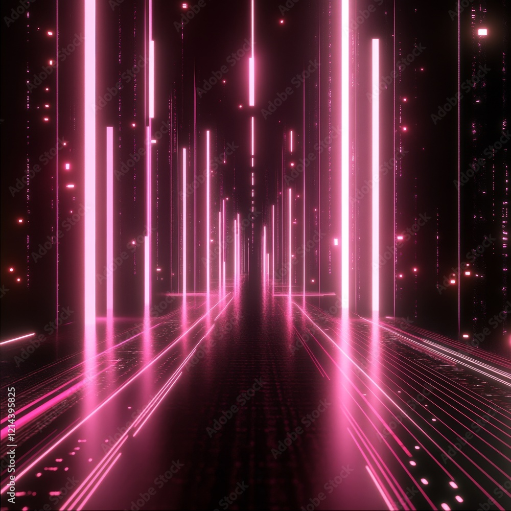 Poster Futuristic Neon Corridor with Flowing Light Patterns and Texture