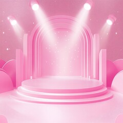 Dreamy Pink Stage with Lights and Glittery Background for Presentations