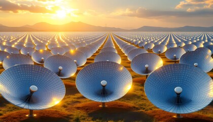 Sunset Over Vast Satellite Array Field