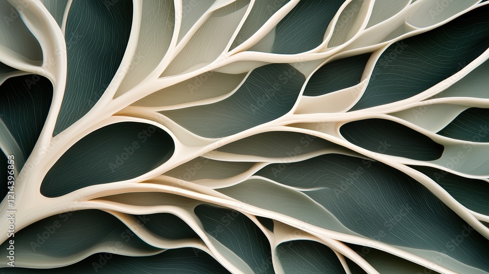 Poster abstract close-up of organic shapes with flowing lines and subtle green hues, creating a tranquil, n