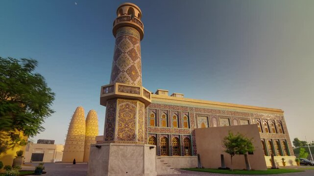 DOHA, QATAR - JANUARY 20, 2025: Explore the beauty of cultural architecture at a historic site in Doha under clear blue skies