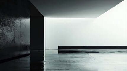 Modern Minimalism: A stark, minimalist interior design concept with a focus on clean lines, concrete surfaces, and contrasting light and shadow.