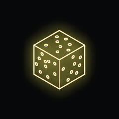 Bright yellow neon dice shining on a dark background