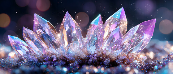 Sparkling crystal formation ethereal setting macro photography magical environment close-up beauty concept