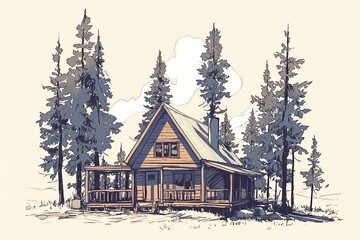 Cozy cabin nestled in serene pine forest, ideal for peaceful retreat