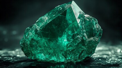 Obraz premium Luminous Emerald Gemstone on Dark Background