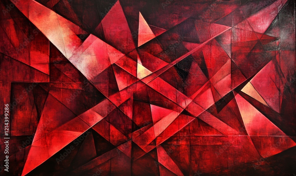 Poster complex red abstract structure filled with sharp angles and lines