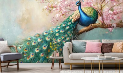 Colorful peacock wallpaper mural