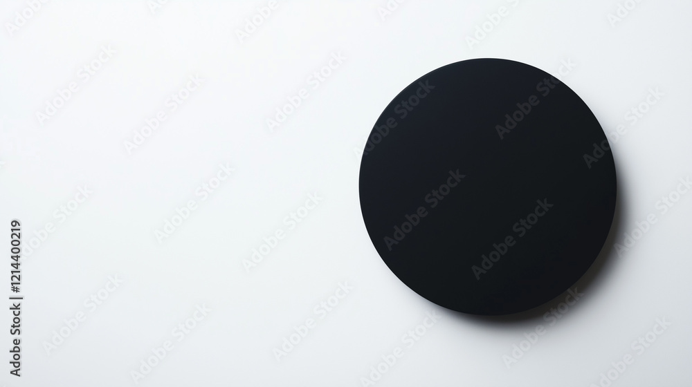 Poster a clean minimalist design featuring a single black circle on a pure white background with subtle sha