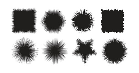 Grunge Brush Stroke. Grunge shapes for frame. Vector illustrations of circle, square and rectangle with textured edges drawn with brush. white background