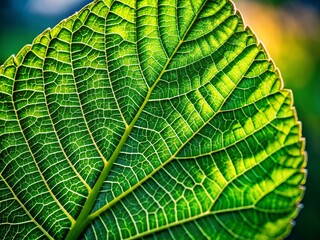 Fototapeta premium Lush Green Leaf Macro Aerial Photography: Detailed Texture and Vibrant Color