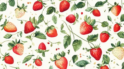 Vibrant Hand-Drawn Strawberry Pattern on Light Background © Futuristictech