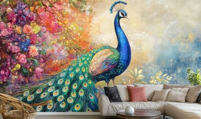 Colorful peacock wallpaper mural