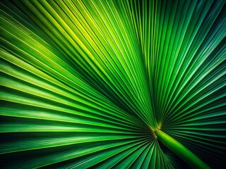 Lush Green Palm Leaf Close-Up in Low Light - Tropical Nature Stock Photo