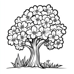 Blooming Flower Tree Illustration Black And White Drawing