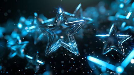 A collection of blue, shiny stars on a dark background.