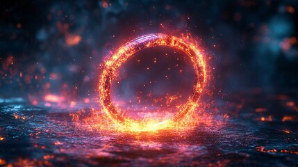 Obraz premium A glowing magical ring with teleportation abilities, framed by a shadowy, mystical background in an 80s dark fantasy style.