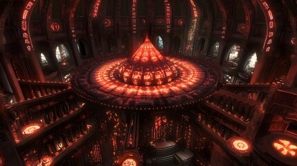 Glowing Red Cathedral Interior  Fantasy Architecture
