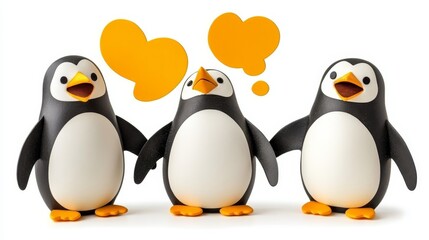 Fototapeta premium Adorable Penguins Isolated on White Background, Showcasing Their Unique Black-and-White Feathers and Playful Postures, Perfect for Wildlife and Arctic-Themed Concepts.