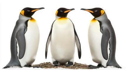 Fototapeta premium Adorable Penguins Isolated on White Background, Showcasing Their Unique Black-and-White Feathers and Playful Postures, Perfect for Wildlife and Arctic-Themed Concepts.
