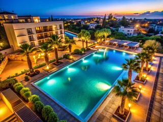 Fototapeta premium Luxurious Ayia Napa Hotel Pool at Night - Cyprus Night Swimming Pool