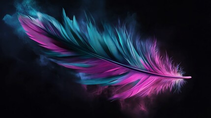 Black background Hyper realistic 8k purple and teal feather