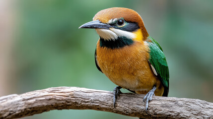 close up of colorful bird perched branch, showcasing its vibrant feathers and keen expression