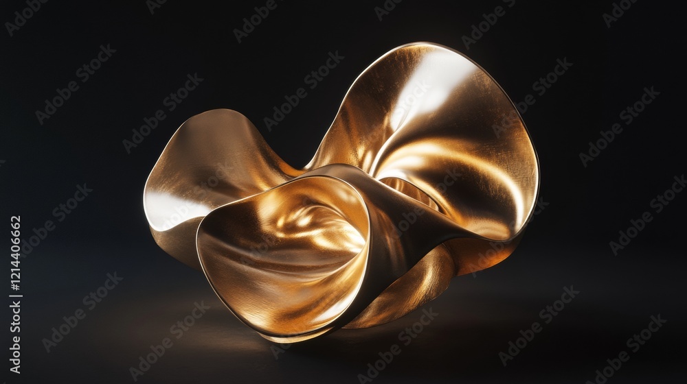 Poster fluid golden curve spiraling, forming elegant abstract pattern against deep background