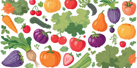 Illustration set of vegetables and fruits