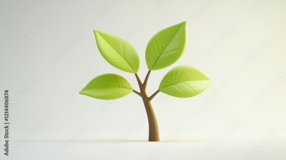 Poster Minimalistic Green Tree Design with Smooth Leaves and Simple Aesthetics
