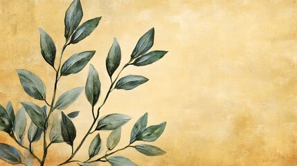 Elegant Green Leaves on Beige Textured Background