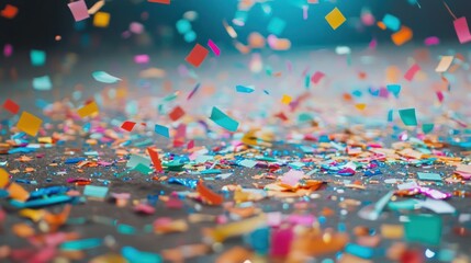of confetti scattered on the floor after a festive event, in various vibrant colors.