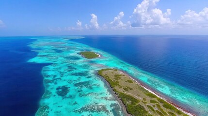 Obraz premium Aerial view of tropical island and coral reef