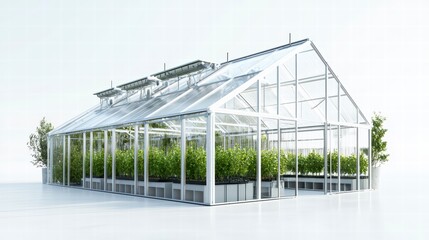 Obraz premium Modern Greenhouse: A sleek and modern greenhouse stands as a testament to sustainable agriculture, boasting a sturdy frame and ample glass panels.