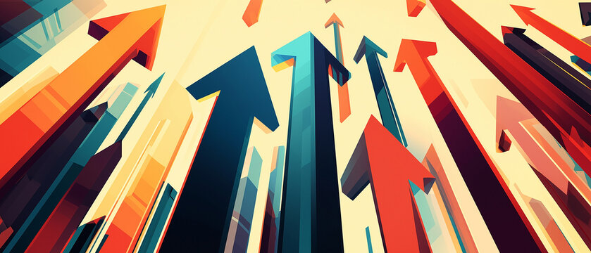 Abstract Illustration of Vibrant Arrows Pointing Upward Representing Growth, Success, and Progress in a Modern Style