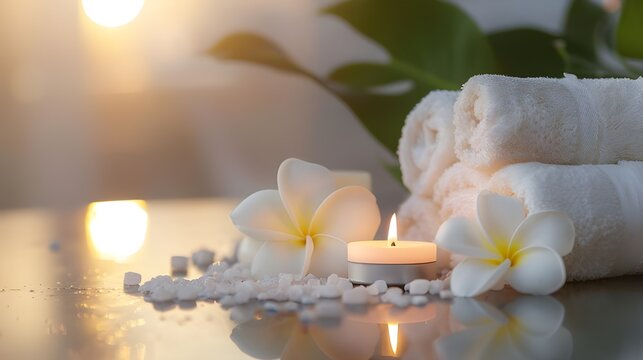 A suitable name for this image could be Serene spa ambiance with orchids and candles