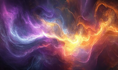 Fototapeta premium Colorful, swirling, and abstract image with a purple hue. The image is a representation of a rainbow, with the colors blending and flowing together in a dynamic and fluid way. Scene is one of energ