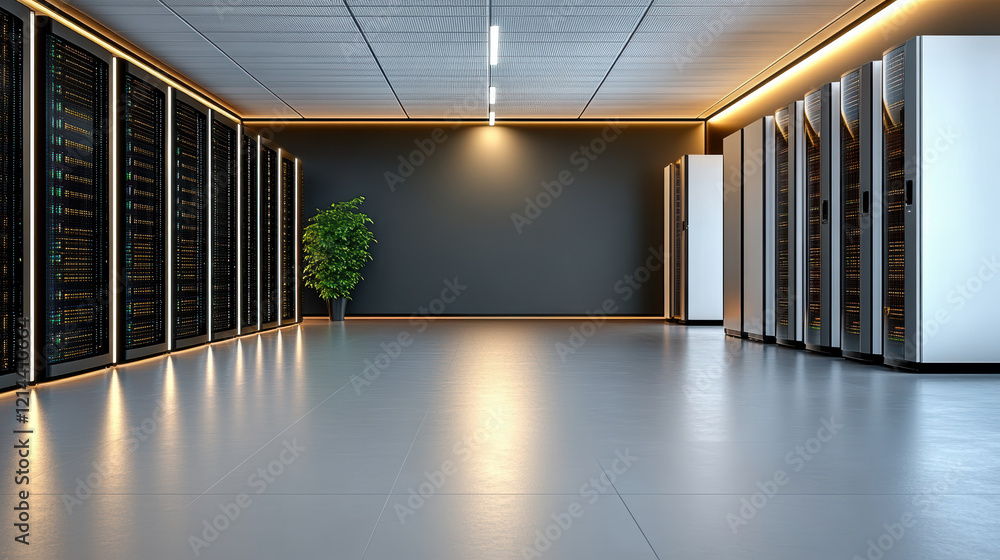 Aufkleber modern data center featuring collaborative environment with servers and greenery