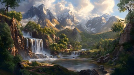 Majestic Mountain Waterfall Landscape