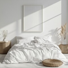 Modern Minimalist Bedroom with White Bedding and Natural Decor