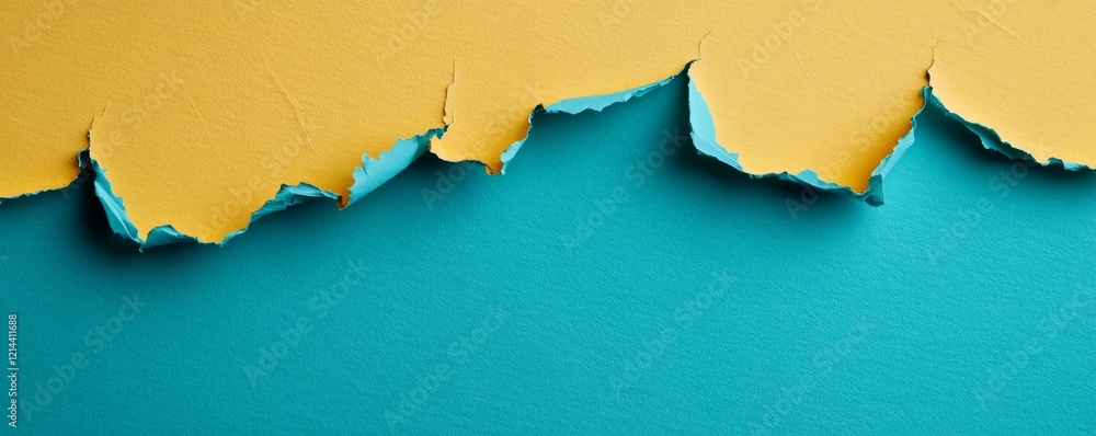 Poster colorful torn paper background in teal and yellow creating a striking design element