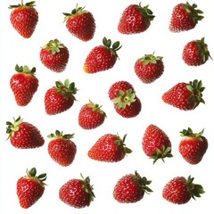 Fresh Ripe Strawberries Isolated on White Background, Highlighting Their Vibrant Red Color, Juicy Texture, and Natural Appeal.