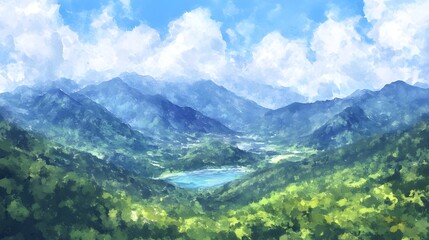 Fototapeta premium Serene Mountain Lake Landscape Summer Vista