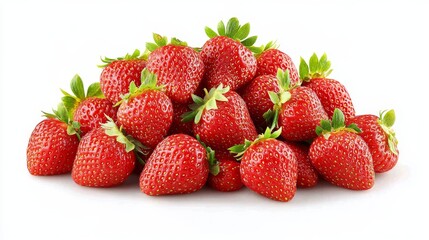 Fresh Ripe Strawberries Isolated on White Background, Highlighting Their Vibrant Red Color, Juicy Texture, and Natural Appeal.