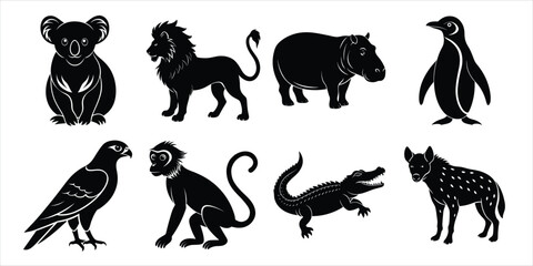 Wild animals silhouette set. Wildlife animals vector illustration
